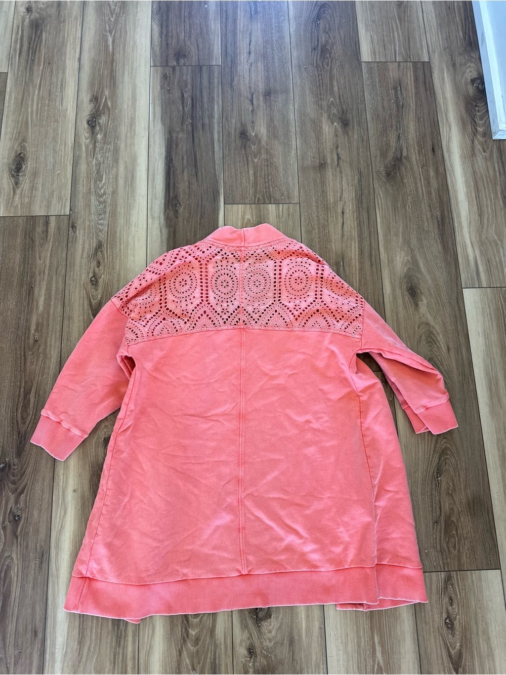 Soft surroundings womens Ellie topper knit eyelet orange open cardigan size M - Picture 5 of 6